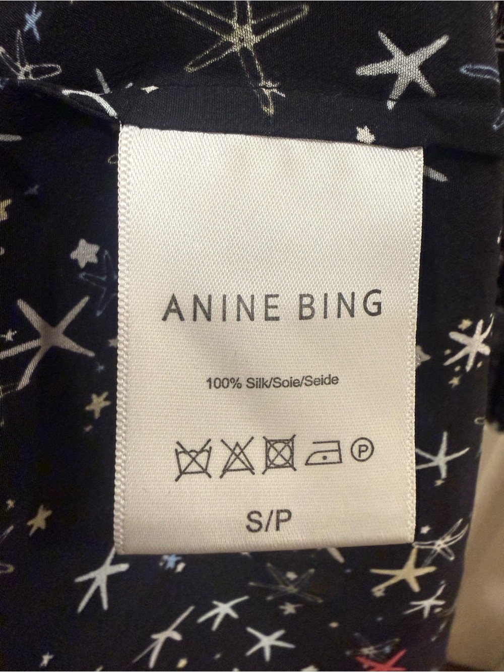 Anine Bing Martha Silk Star Printed Dress Black Small - Picture 10 of 11